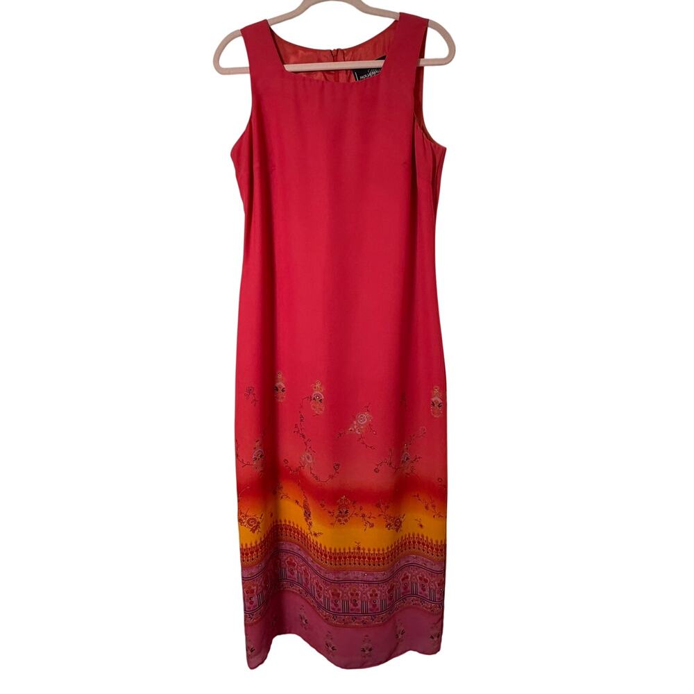Sz 8 Y2K VTG Molly Malloy Sunset Rhinestone Maxi Dress Boho Grunge Phoebe Hippie